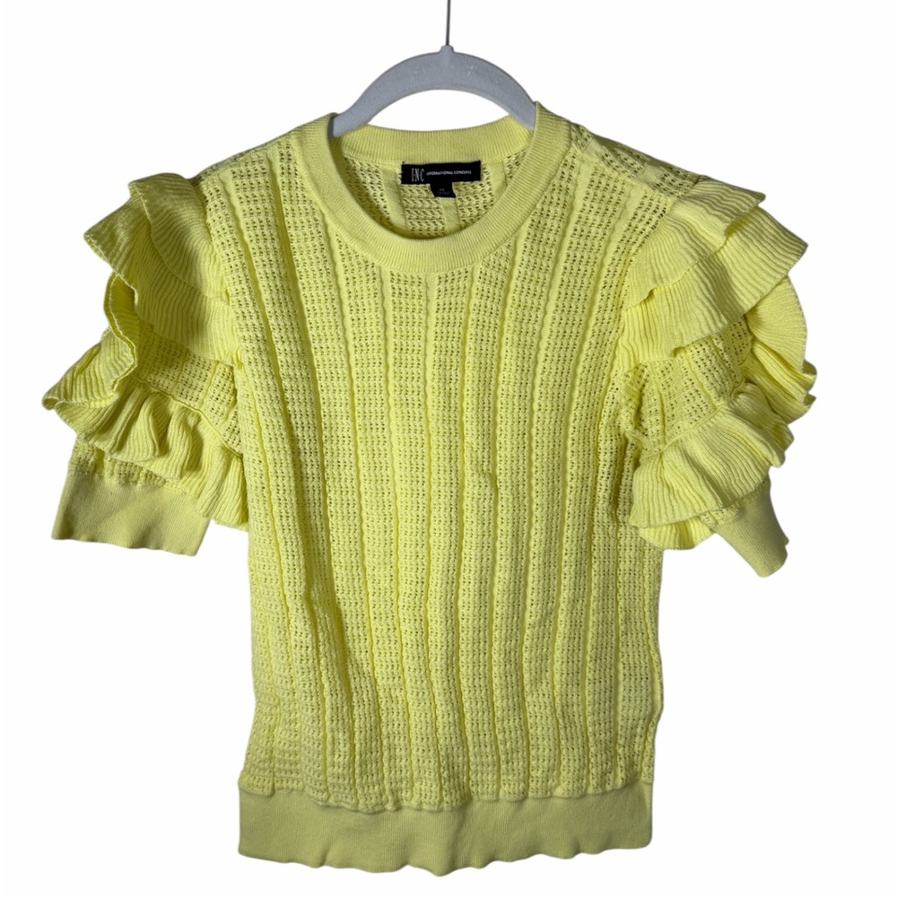 INC International Concepts Yellow Ruffle Sleeve Knit Top